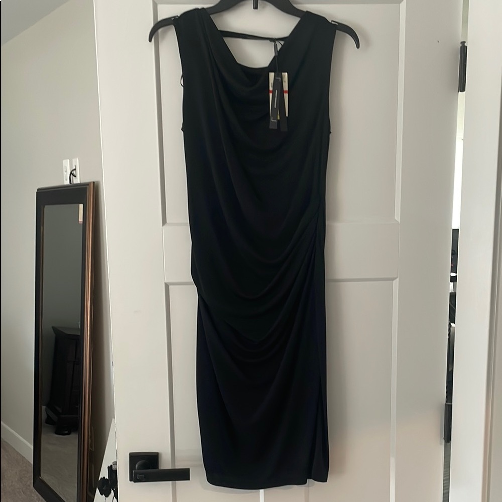 Robert Rodriguez Black Ruched Sheath Dress Cowl Neck